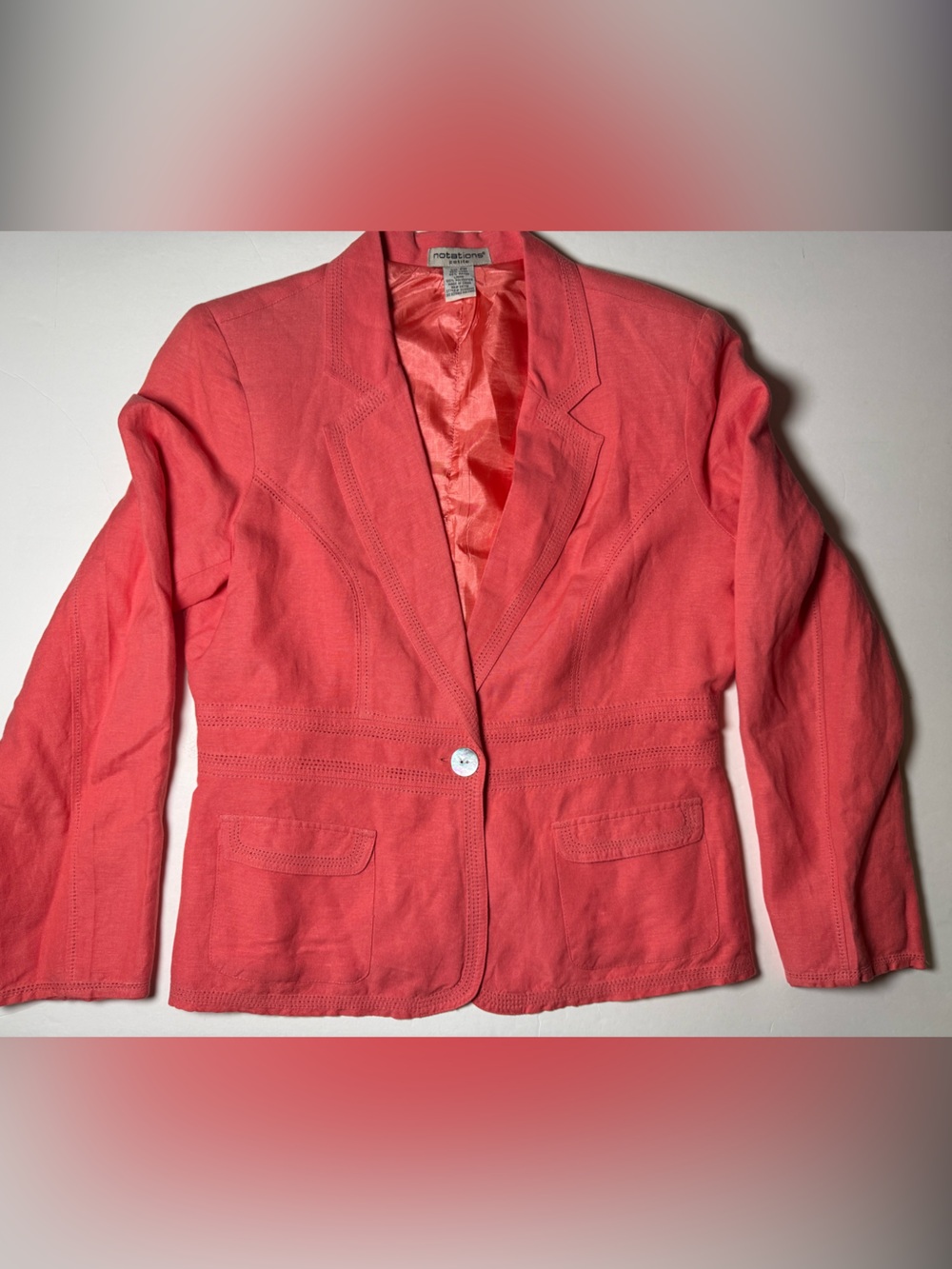 Notations Linen Blend Petite M Coral open front blazer lined Lightweight